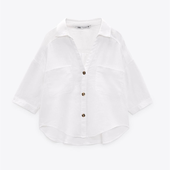 ZARA SHORT SLEEVE LINEN SHIRT - Picture 1 of 5